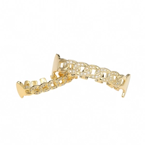 Hip hop goud grillz set met Cubaanse schakels en micro-pave gezette zirkonia stenen