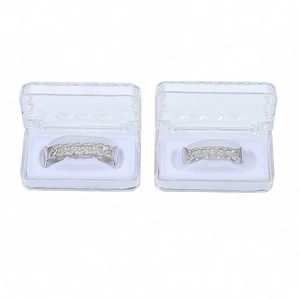 Zilveren hiphop grillz set met heldere zirkonia steentjes in luxe sieradendoosjes
