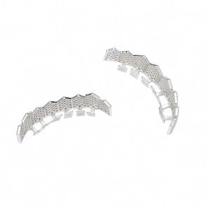 Close-up of silver-tone hip hop grillz set with micro-pave cubic zirconia crystals