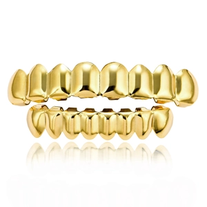 Ensemble de grills de dents hip hop plaqués or 18 carats pour dents du haut et du bas