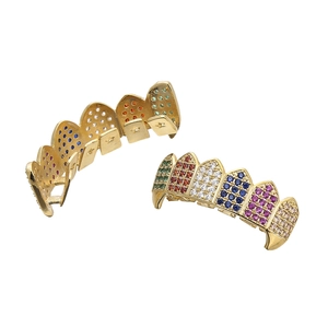 Hip hop rainbow grillz set with colorful micro-pave cubic zirconia on gold plating