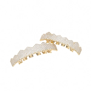 Hip hop gold plated grillz set with micro paved white cubic zirconia stones for teeth