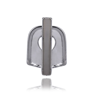 Creative silver single tooth grillz with vertical bar design on white background