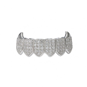 Silver hip hop grillz with micro-pave cubic zirconia stones for vampire teeth decoration