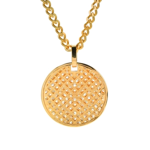 Iced out star pattern round pendant necklace with zircon and Cuban style chain in gold finish