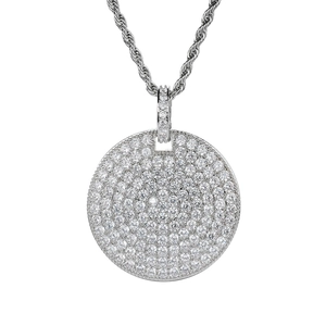 Hip Hop Round Medallion Pendant Necklace Micro Pave Iced Out Zirconia Copper Jewelry For Men Women Sparkly Circle Disc Charm