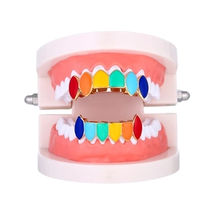 Ensemble de grillz arc-en-ciel pour 12 dents avec finition métallique colorée