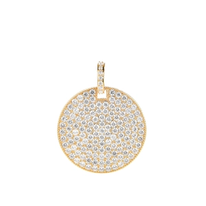Macro shot of micro-pave round zircon medallion pendant with hip hop style gold finish