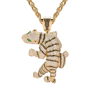 Hip Hop Iced Out Tiger Pendant Necklace Copper Zirconia Animal 3D Luxury Men Jewelry With Round Link Chain Gold Silver