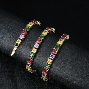 Hiphop necklace with colorful square cubic zirconia stones in a gold-plated setting