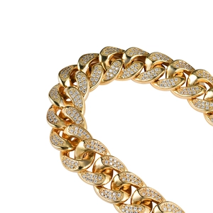 Massives 18mm vergoldetes Kuba-Gliederkette Armband für Herren mit Zirkonia-Besatz