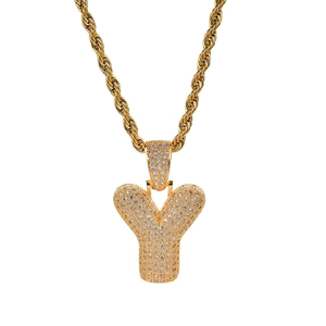 Cadena de cuerda dorada hip hop con colgante de letra Y y circonitas brillantes