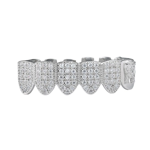 Hip hop silver grillz with micro-paved zircons and a detailed Jesus head relief