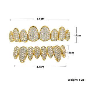 Détail montrant les dimensions du set grillz hiphop doré avec oxydes de zirconium blancs