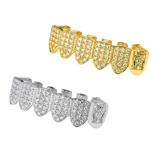 Hip Hop Grillz Six Teeth Copper Micro Pave Zirconia Jesus Head Gold Silver Teeth Grills For Halloween Party Rappers Jewelry