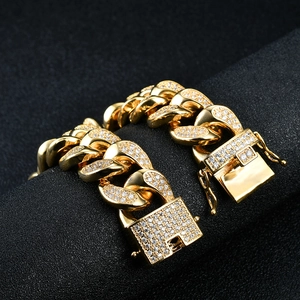 18mm goldenes Panzerarmband mit Zirkonia-Mikropflasterung und sicherem Kastenverschluss