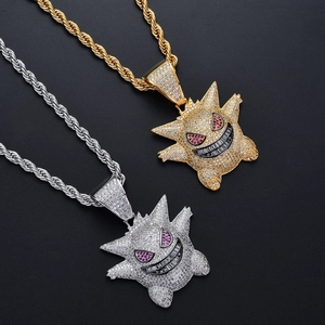 Iced Out Gengar Hip-Hop-Anhänger in Gold und Silber mit Seilketten für Herren und Damen