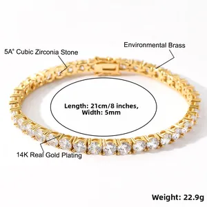 Détail du bracelet tennis 5mm plaqué or 14K avec pierres en zircone 5A+