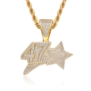 Hip Hop Iced Out Number 47 Star Pendant Necklace For Men Women Copper Zirconia Micro Pave Jewelry Rope Chain Gold Silver