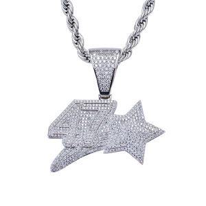 Iced out hip hop necklace featuring number 47 and star pendant with silver rope chain
