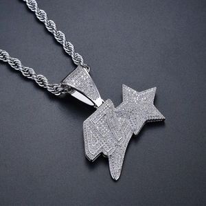 Iced out hip hop necklace featuring 47 star pendant with white zircon on rope chain