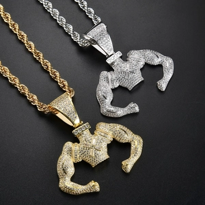 Hip Hop Muscle Man Pendant Necklace For Men Copper Micro Pave Zirconia Iced Out Cross Torso Jewelry With 60cm Rope Chain