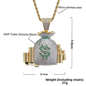 Makroaufnahme von Hip-Hop-Geldbeutel-Anhänger mit Dollarzeichen und AAA+-Zirkonia-Detail