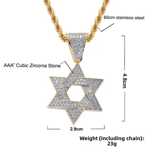 Detailansicht des goldenen Hexagramm-Anhängers mit Zirkonia und Größenabmessungen