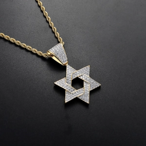 Goldene Davidstern-Halskette im Hip-Hop-Stil mit Mikrozirkonia und Kordelkette