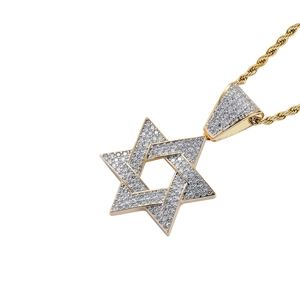 Iced Out Davidsstern Anhänger Halskette Für Herren Vergoldet Kupfer Zirkonia Hexagramm Hip Hop Schmuck Mit Edelstahl Seilkette