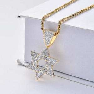 Goldene Davidstern Hip-Hop Halskette mit Zirkonia-Inlay und robuster Kordelkette