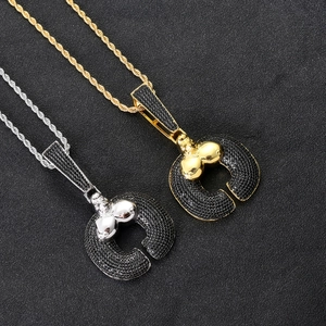 Collier avec pendentif gorille hip hop en or et argent avec zircons noirs brillants