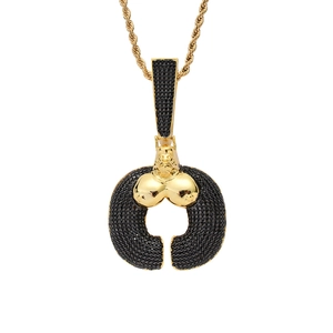 Collier avec pendentif gorille hip hop en zircone noire et chaîne torsadée dorée
