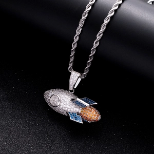925 silver rocket pendant necklace with colorful cubic zirconia and twisted rope chain