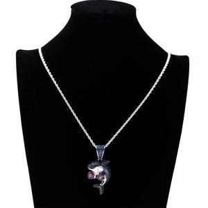 Collana con ciondolo squalo pugile hip hop con catena a corda argento e zirconi blu micro