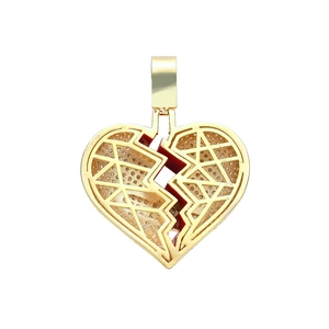 Détail du pendentif cœur brisé hip-hop avec zircons blancs micro-pavés et émail rouge vif