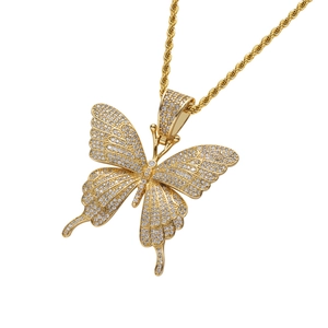 Luxuriöse Hip-Hop Schmetterling Anhänger Kette mit Zirkonia-Besatz und goldener Kordelkette