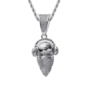 Iced Out Skull Headphone Mask Pendant Necklace Hip Hop Jewelry For Men Women Copper Zircon Streetwear Rope Chain Necklaces