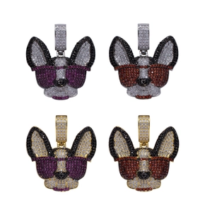 Collier Pendentif Chien Chihuahua Hip Hop en Cuivre Zirconia Micro-Incrusté Lunettes de Soleil Chien Bijoux Tendance