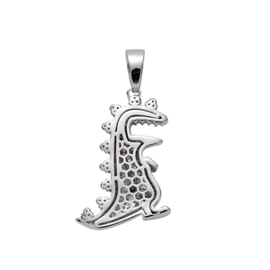 Detailed back view of silver dinosaur pendant showing honeycomb hollow-out metal structure
