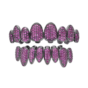 Hip Hop Iced Out Dents Grillz Or Argent Plaqué Cuivre Zircone Bijoux de Bouche pour Hommes Femmes Fête Club Accessoire
