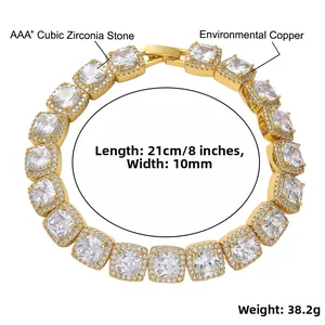 Detaillierte Maße des 10mm Gold Hip-Hop Armbands mit AAA+ Zirkonia-Steinen besetzt