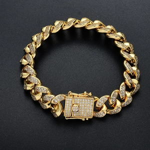 Bracciale Maglia Cubana Iced Out 12mm Uomo Hip Hop Pave Zirconia Bracciale Rame Placcato Oro Argento Gioielli Streetwear