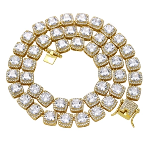 Hip hop iced out 10mm gold chain necklace with square zircon crystals for men