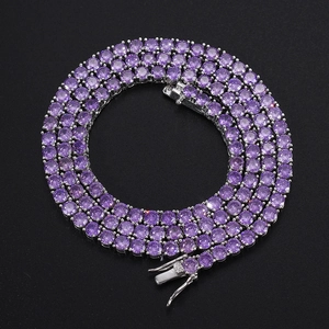 Main 4mm purple round-cut zircon tennis chain necklace with silver-plated box clasp