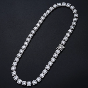 Detail of 10mm square zircon tennis chain with double clasp hip hop style necklace
