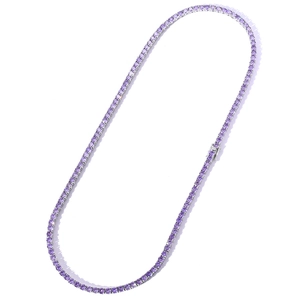 Silver tennis chain necklace featuring 4mm round-cut purple zircon stones with a secure clasp