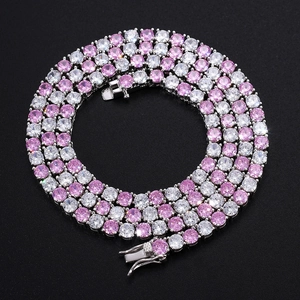 Hip Hop Zirconia Tennis Chain Necklace Copper Gold Plated Single Row Pink White Zirconia Necklace For Men Women Jewelry