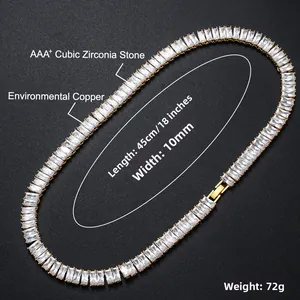 Dettaglio catena tennis oro 10mm con zirconi quadrati con dimensioni e peso specificati