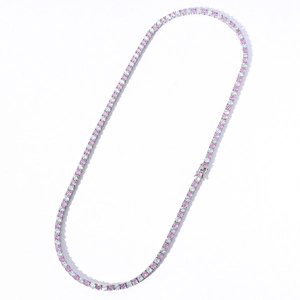Silver tennis chain with alternating pink and white zircons in a single row design